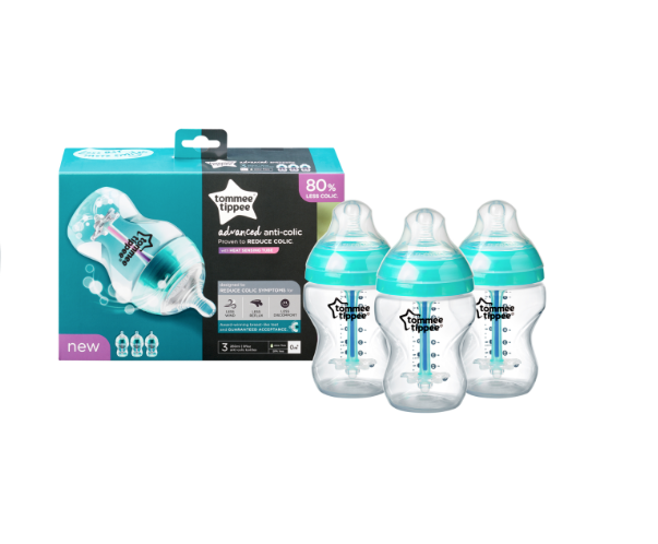 Tommee Tippee 3 Advanced Anti-Colic Bottles 0m+ 260ml 3pk (BLUE)