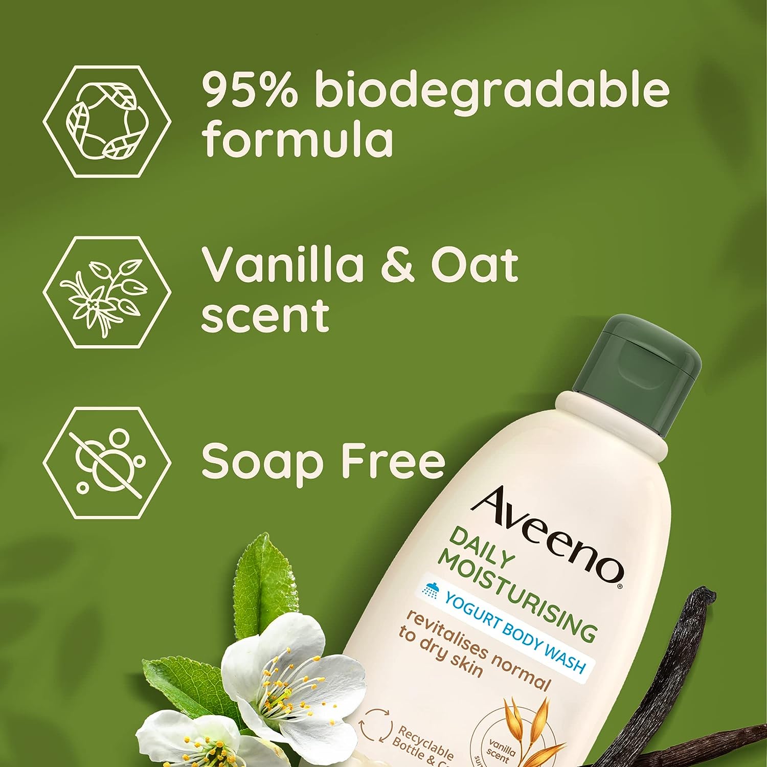 Aveeno Daily Moisturising Yogurt Body Wash apricot and Oat Scented | 300ml - Image 2
