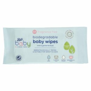 Boots Baby Fragrance Free Biodegradable soft baby wipes, single pack  64 wipes