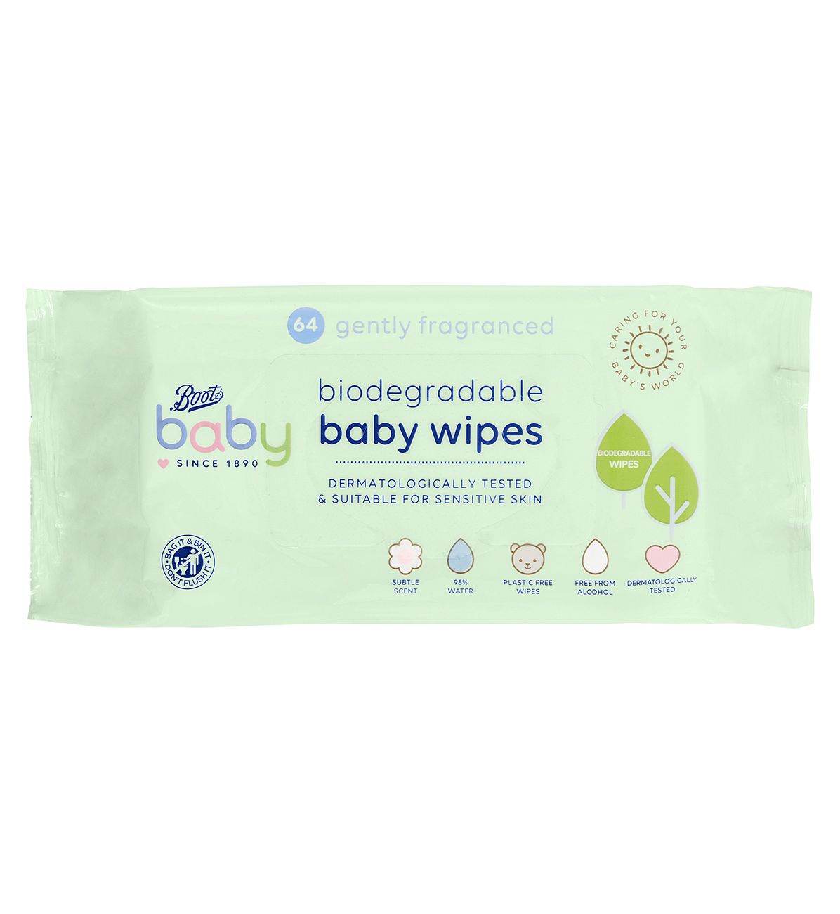 Boots Baby Gently Fragranced Biodegradable soft baby wipes, single pack 64 wipes