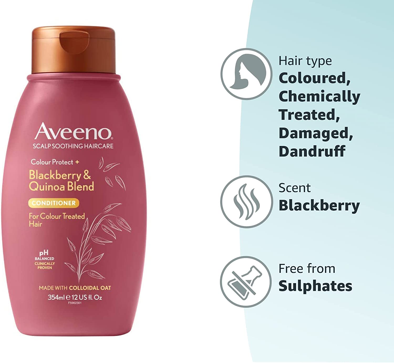 Aveeno Itchy Scalp Soothing & Colour Protect Conditioner with Blackberry & Quinoa for Colour Treated Hair 354ml - Image 7