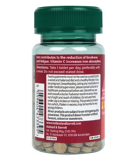 Holland & Barrett Iron & Vitamin C 14mg 30 Tablets - Image 3