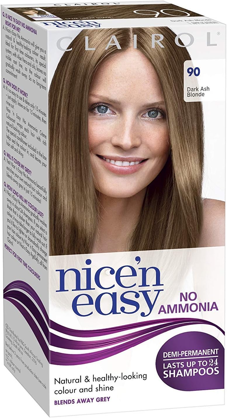 Clairol Nice'n Easy No Ammonia Hair Dye, 90 Dark Ash Blonde