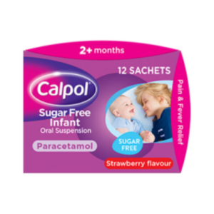 Calpol Sugar Free Infant Oral Suspension Strawberry Flavour 2+ Months 12 x 5ml Sachets