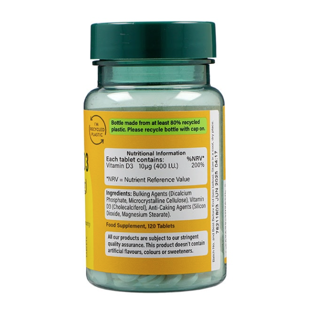 Holland & Barrett Vitamin D3 400 I.U. 10ug 120 Tablets - Image 2