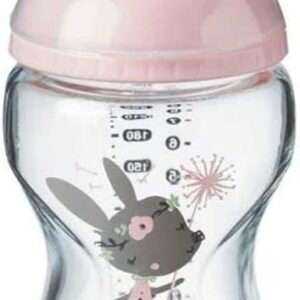 Tommee Tippee Closer to Nature Glass Baby Bottle, Anti-Colic Valve, Soft Teat, Pack of 1, 250 ml, Pink